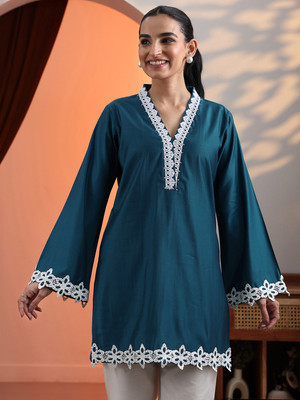 LIBAS Women Embroidered Straight Kurta(Blue)