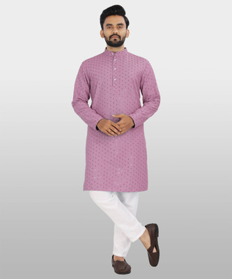 ALMORA Men Embellished Straight Kurta(Purple)