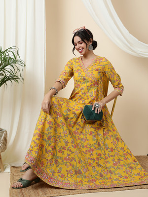 Sa Rasa Women Printed Anarkali Kurta(Multicolor)