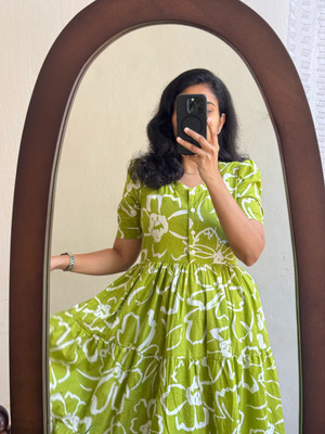 KAMAYRA Women Fit and Flare Light Green Midi/Calf Length Dress