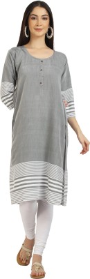 VINSAN ETHNIC WEAR Women Striped Straight Kurta(White, Grey)