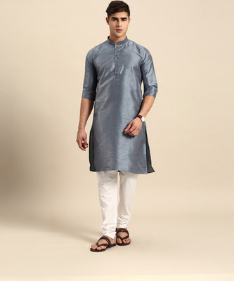 Rajubhai Hargovindas Men Solid Straight Kurta(Grey)