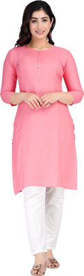 LABULY Women Solid Straight Kurta(Pink)