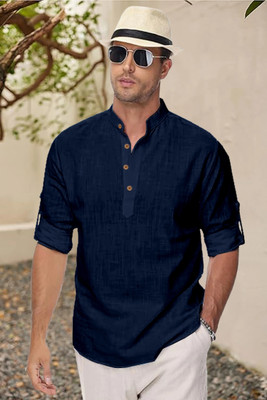 clothingveda Men Solid Straight Kurta(Blue)