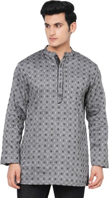 Arch Element Men Checkered Straight Kurta(Black)