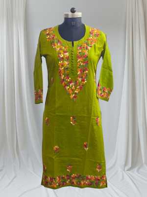 AbdullahFashion Women Embroidered Straight Kurta(Green)