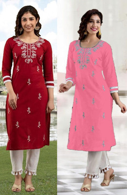 SISTO Women Embroidered Straight Kurta(Multicolor)