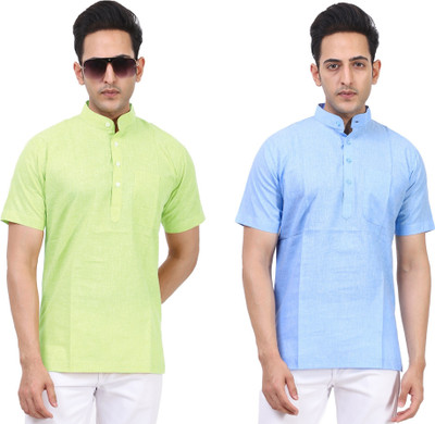 Kavita Fasion Men Solid Straight Kurta(Light Blue, Light Green)