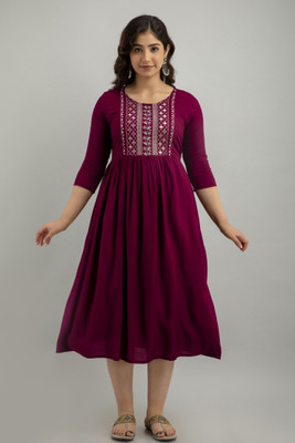 Priyas Creation Women Embroidered A-line Kurta(Maroon)