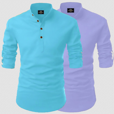 Fashion Marts Men Solid Straight Kurta(Blue)