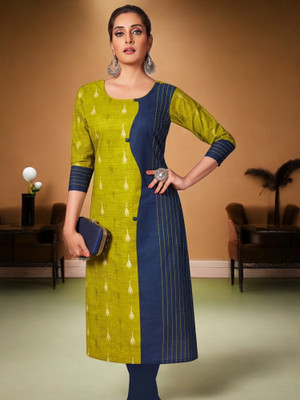 Jevi Prints Women Printed Straight Kurta(Green, Blue)