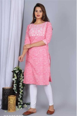 anjali fashion Women Embroidered Straight Kurta(Pink, White)