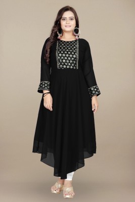 Rudra Fashion Mart Women Embroidered Flared Kurta(Black)