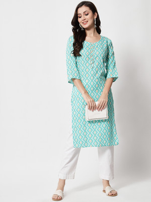 ftDiva Women Printed A-line Kurta(Light Blue)