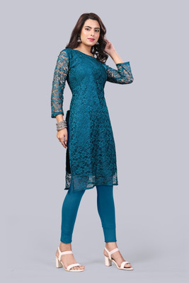 Manthan Creation Women Woven Design A-line Kurta(Yellow)