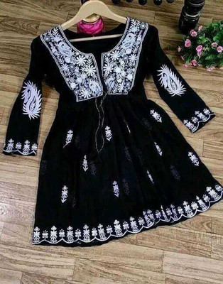 ATOZENTERPRISE Women Embroidered Anarkali Kurta(Black)