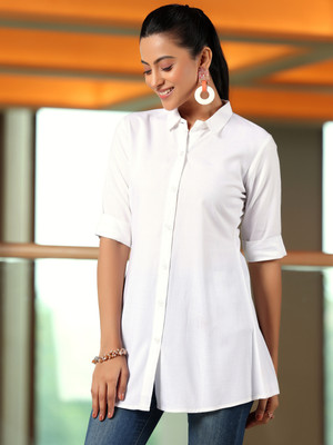 LIBAS Women Solid A-line Kurta(White)