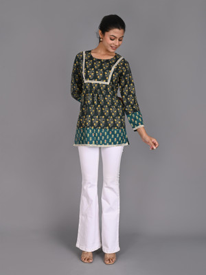 Febue Women Printed Straight Kurta(Dark Green)