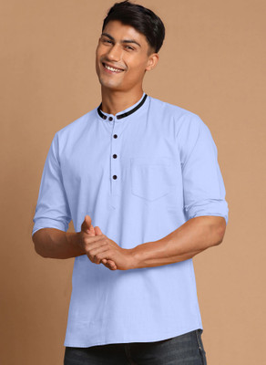 SPOQUE Men Solid Straight Kurta(Light Blue)