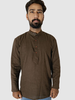 LADSLOOM Men Solid Straight Kurta(Brown)