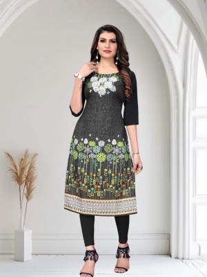 Growmore Fab Women Printed Anarkali Kurta(Black)