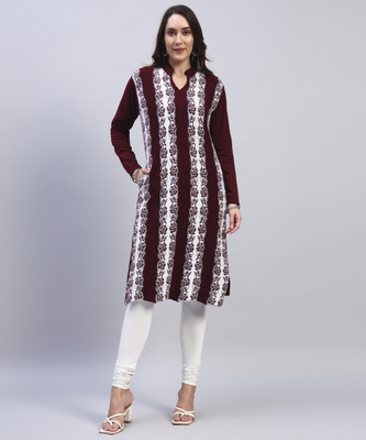 HEMLOCK Women Woven Design Straight Kurta(Maroon)