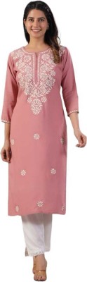 SheStories Women Chikan Embroidery A-line Kurta(Pink)