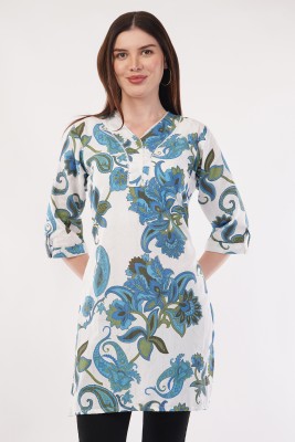 HouseOfCommon Women Floral Print, Printed Straight Kurta(Dark Blue)