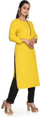 MENIKI Women Solid Straight Kurta(Yellow)