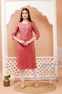 KESHAV FAB Women Embroidered Straight Kurta(Red)