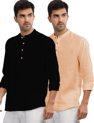 indirae Men Solid A-line Kurta(Orange)