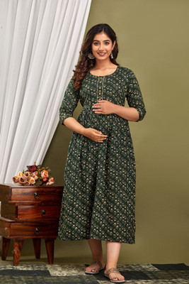 UrbanRang Women Floral Print Anarkali Kurta(Dark Green)