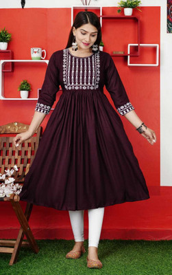 Aliya Women Printed Anarkali Kurta(Brown)