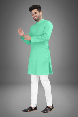 click n buy Men Solid Straight Kurta(Green)