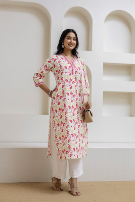 DesiHulia Women Floral Print Straight Kurta(Red)