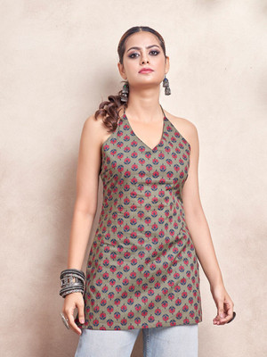 KAFTANIZE Women Floral Print A-line Kurta(Green, Red)