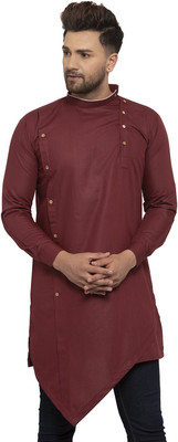 SAIFOO Men Solid Asymmetric Kurta(Maroon)