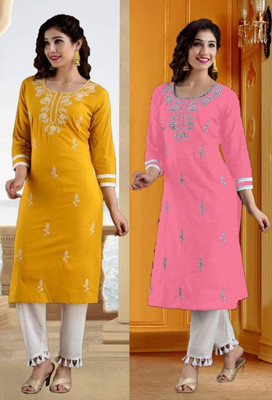 SISTO Women Chikan Embroidery A-line Kurta(Multicolor)