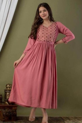 Shivika fashion Women Embroidered Anarkali Kurta(Pink)