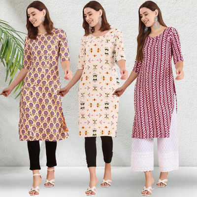 1 Stop Fashion Women Printed Straight Kurta(Multicolor)
