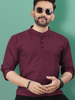 VeBNoR Men Solid Straight Kurta(Maroon)