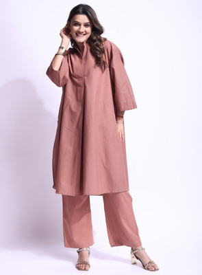 MESIM Women Solid Flared Kurta(Beige)