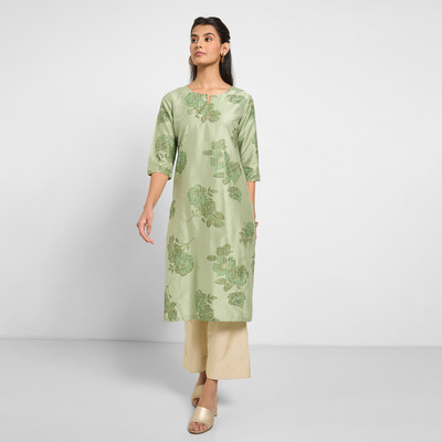 Rangmanch by Pantaloons Women Solid Straight Kurta(Green)