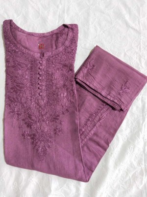 Adab chikan handicraft Women Self Design A-line Kurta(Purple)