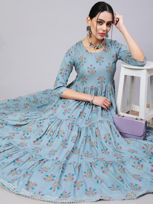 KIMAYRA Women Printed Flared Kurta(Blue)