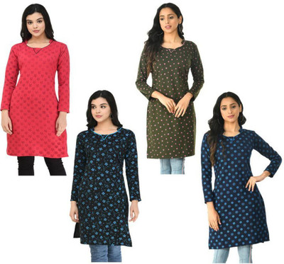 Indeweaves Women Floral Print A-line Kurta(Multicolor)