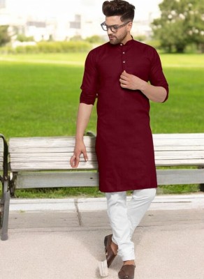 Anuj Fashion Men Solid Straight Kurta(Maroon)