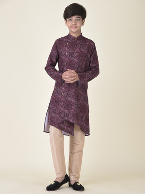 Tabard Boys Printed Straight Kurta(Purple)