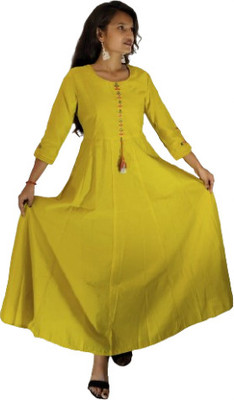 tipprest Women Solid Anarkali Kurta(Yellow)