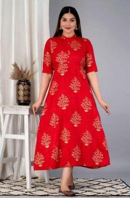 Jaipur Couture Women Printed Gown Kurta(Red)